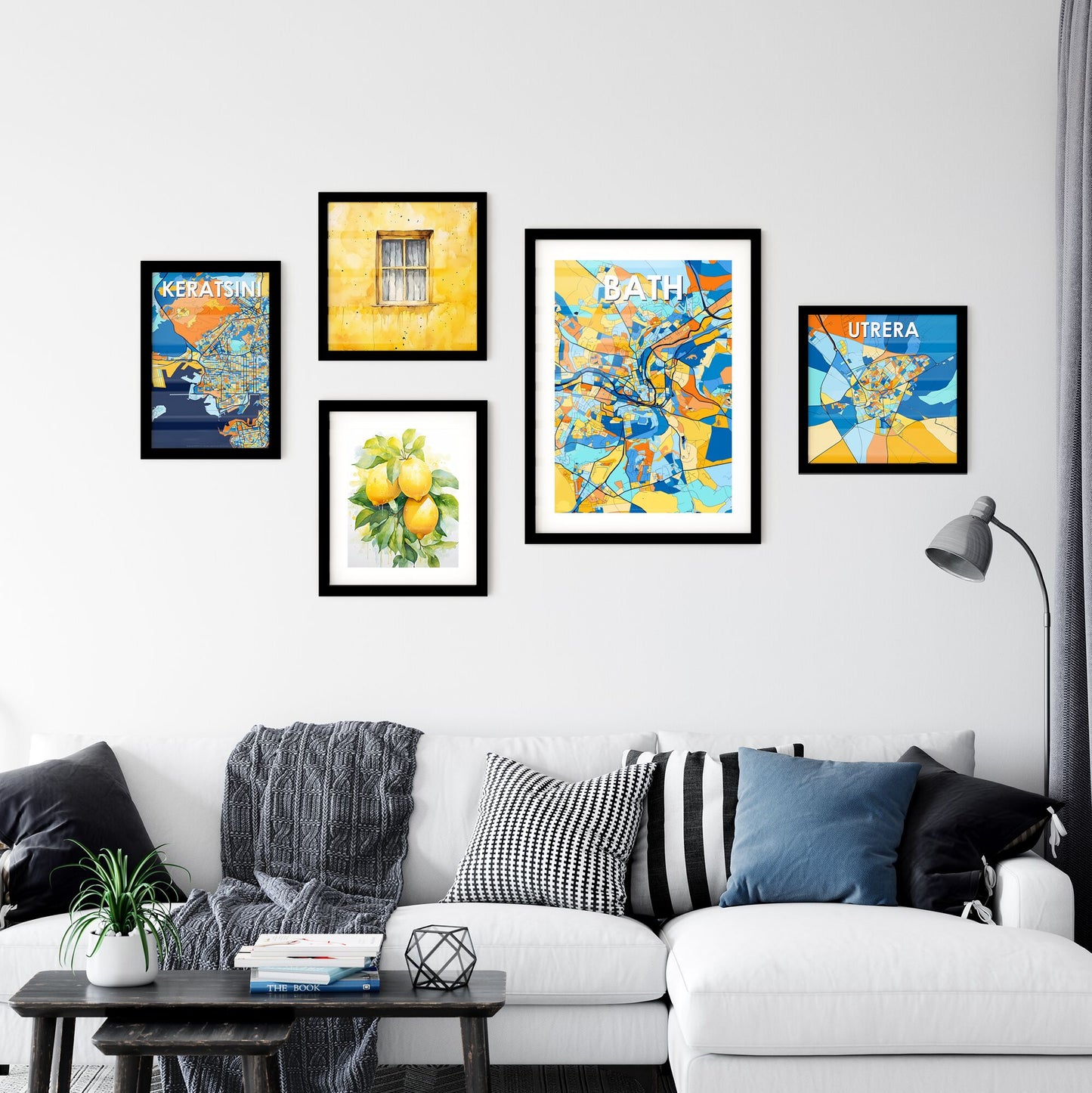 BATH ENGLAND Vibrant Colorful Art Map Poster Blue Orange