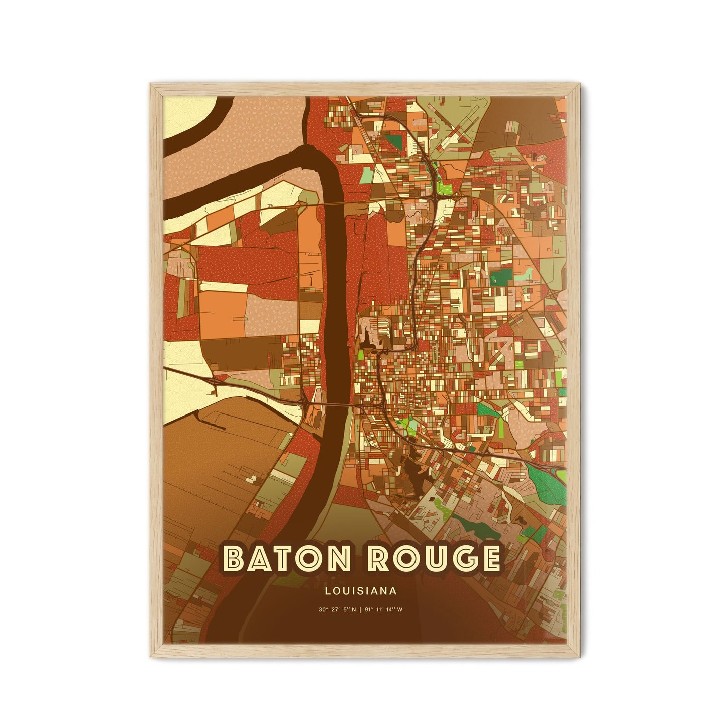 Colorful Baton Rouge Louisiana Fine Art Map Farmhouse