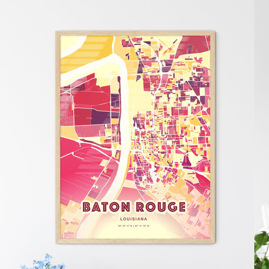 Colorful Baton Rouge Louisiana Fine Art Map Hot Red