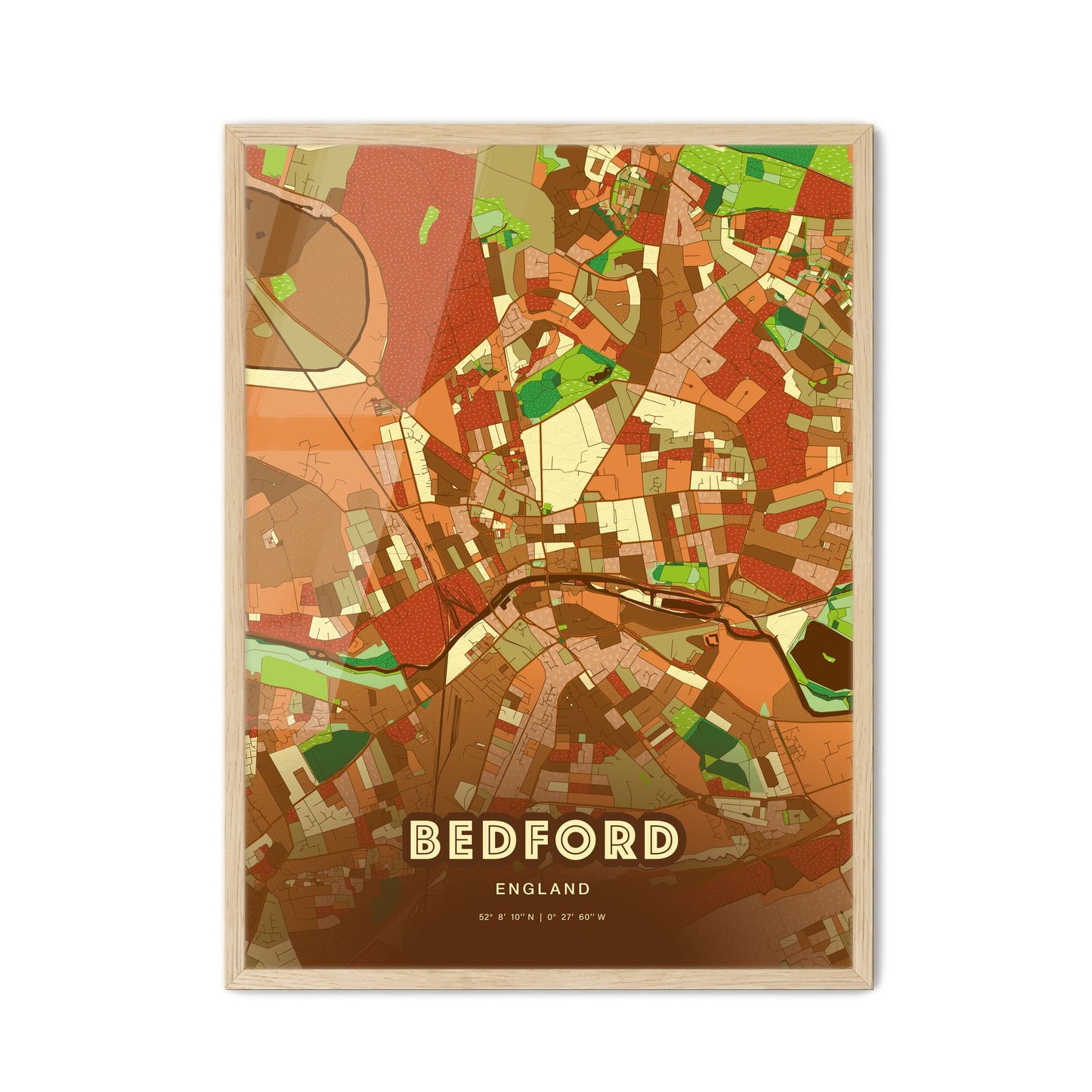 Colorful Bedford England Fine Art Map Farmhouse