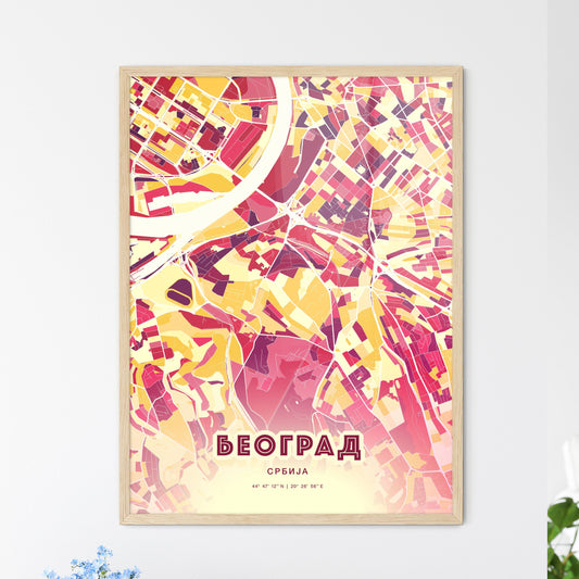 Colorful Belgrade Serbia Fine Art Map Hot Red