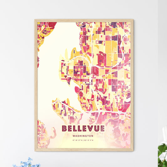 Colorful Bellevue Washington Fine Art Map Hot Red