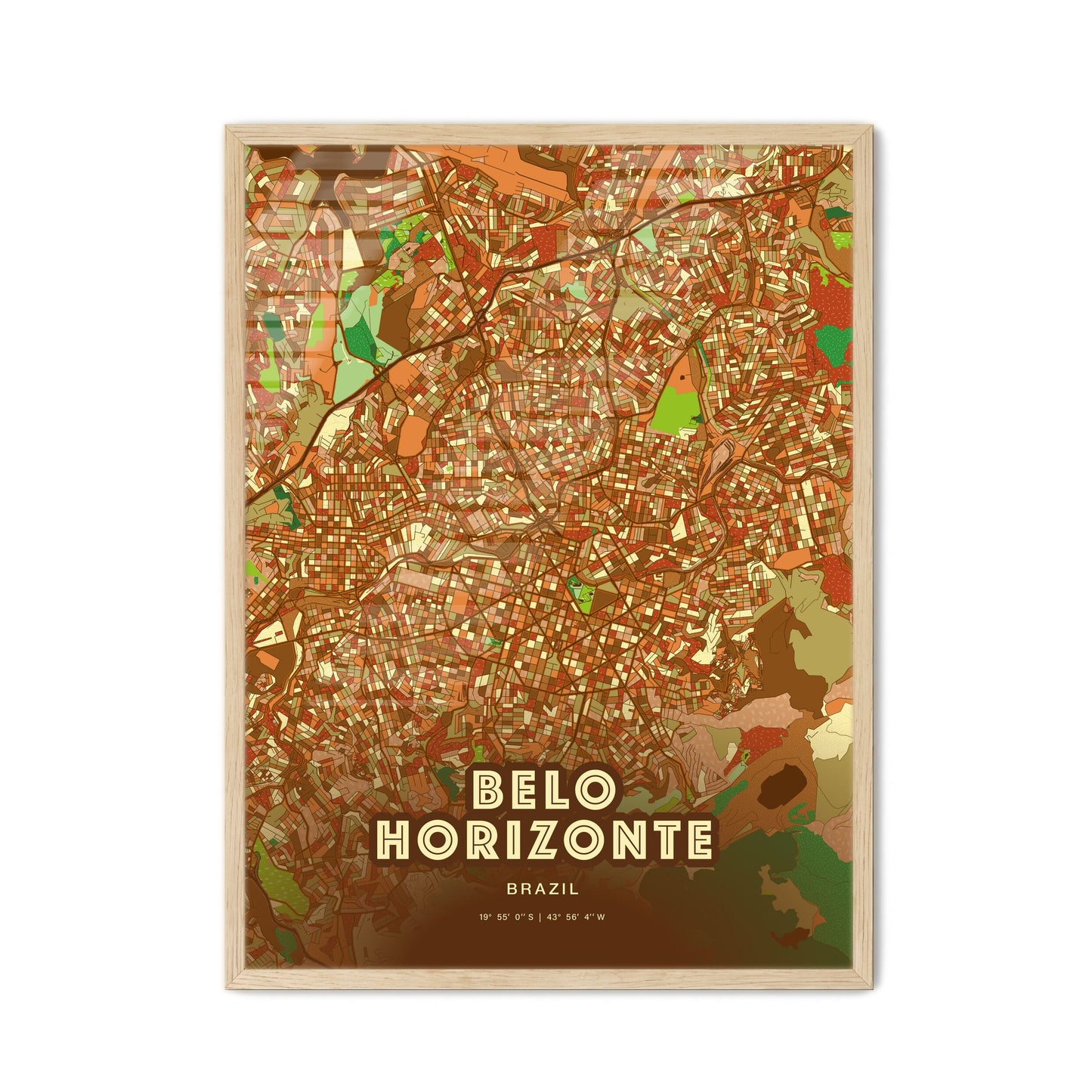 Colorful Belo Horizonte Brazil Fine Art Map Farmhouse