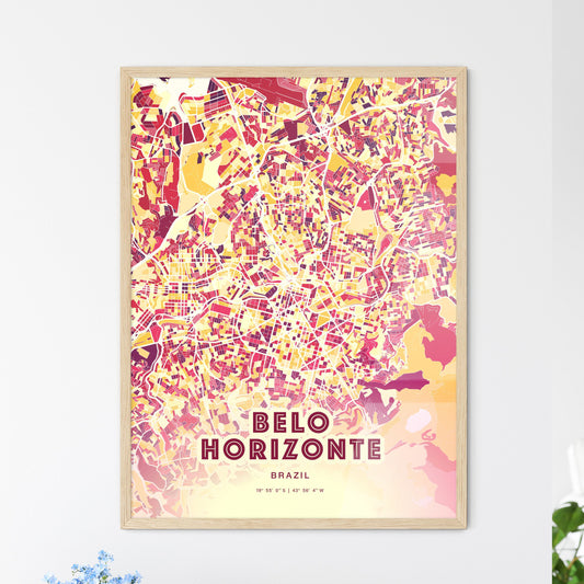 Colorful Belo Horizonte Brazil Fine Art Map Hot Red
