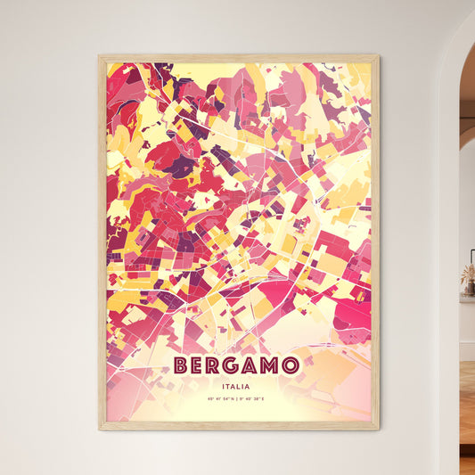 Colorful Bergamo Italy Fine Art Map Hot Red
