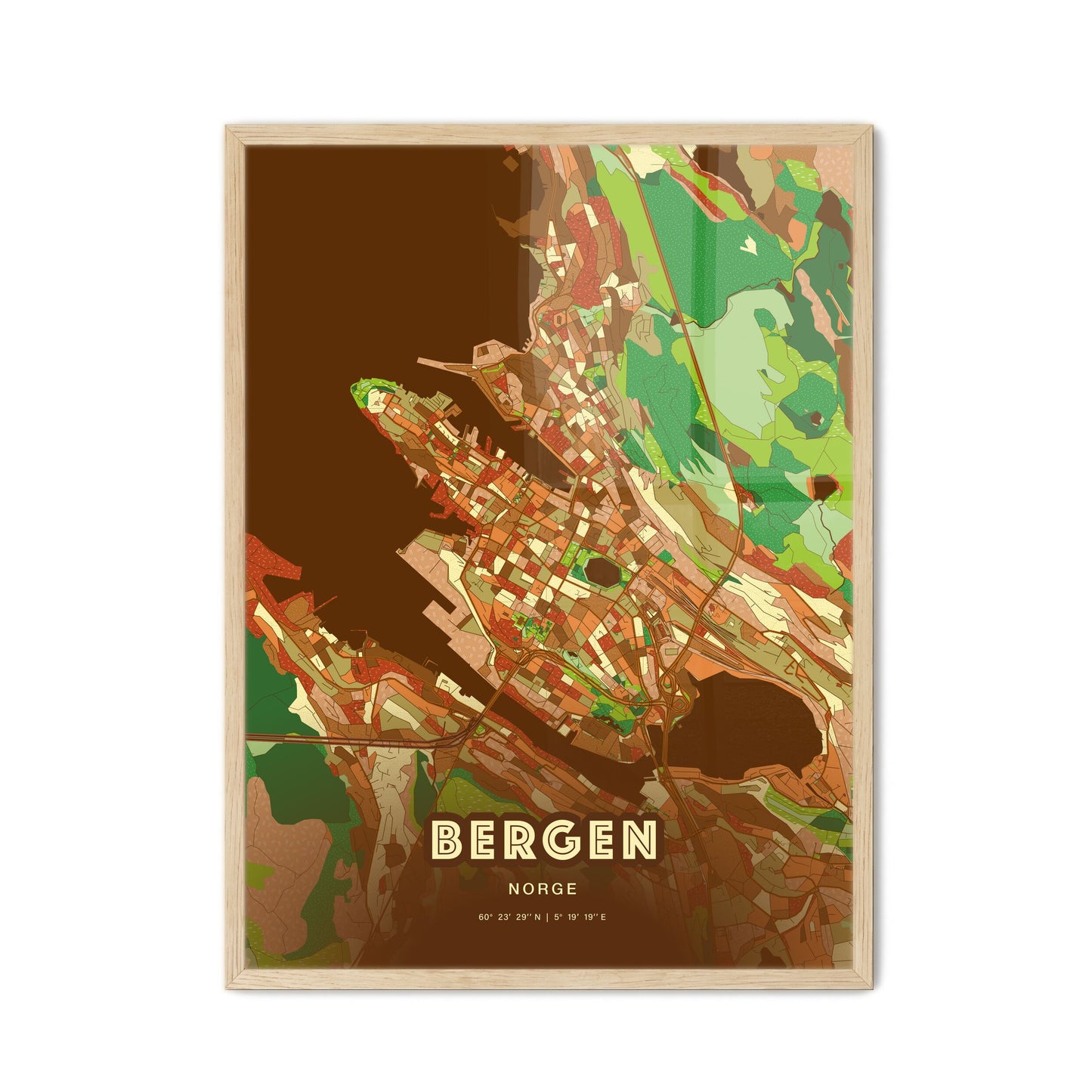 Colorful Bergen Norway Fine Art Map Farmhouse
