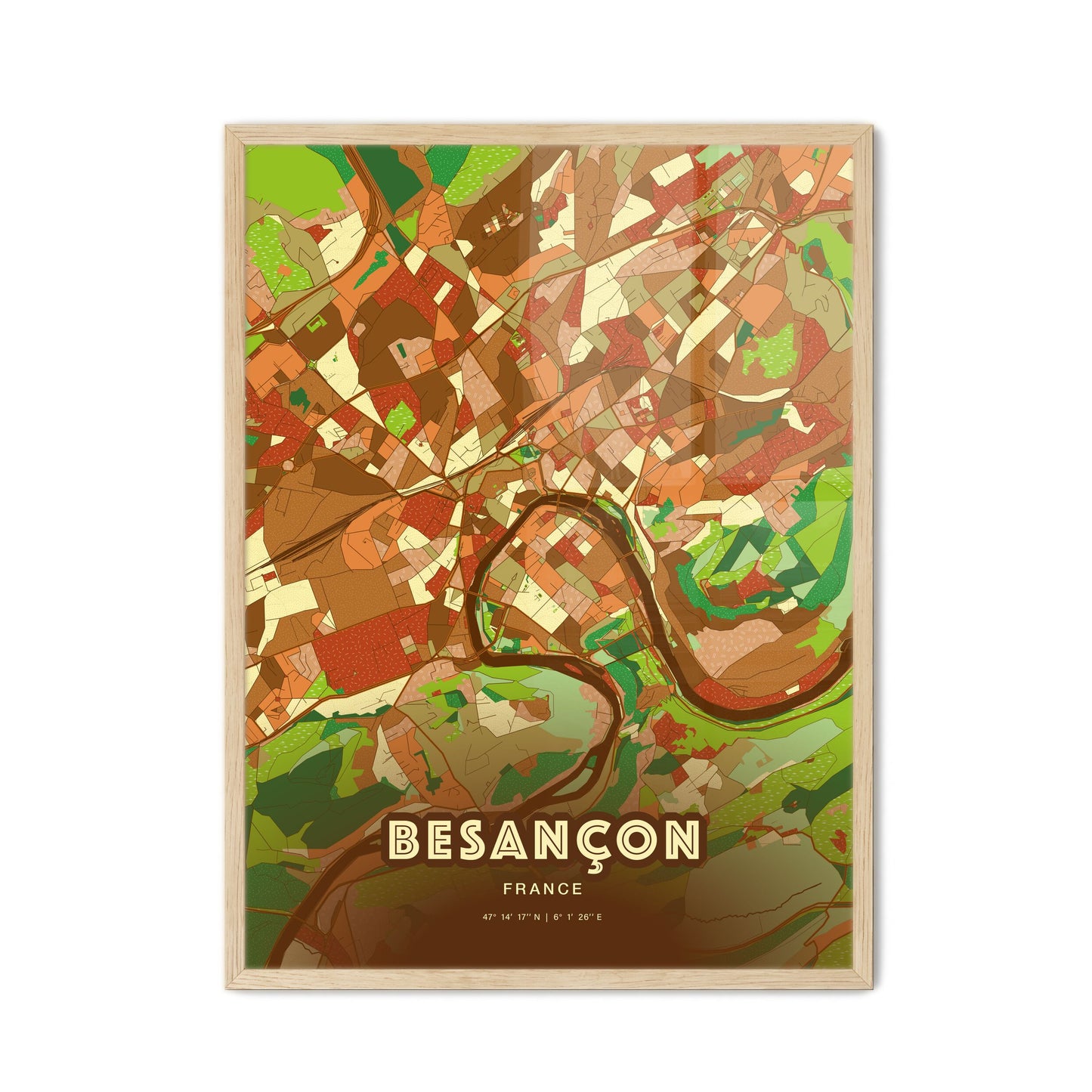 Colorful Besancon France Fine Art Map Farmhouse