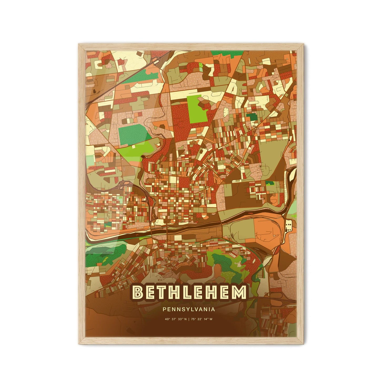 Colorful Bethlehem Pennsylvania Fine Art Map Farmhouse