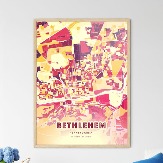 Colorful Bethlehem Pennsylvania Fine Art Map Hot Red