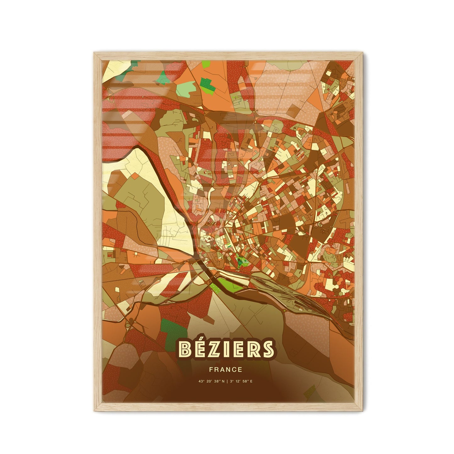 Colorful Béziers France Fine Art Map Farmhouse