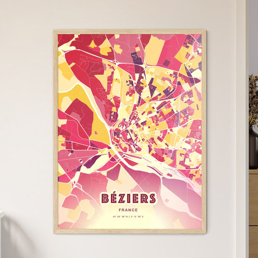 Colorful Béziers France Fine Art Map Hot Red