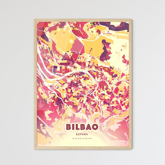 Colorful Bilbao Spain Fine Art Map Hot Red