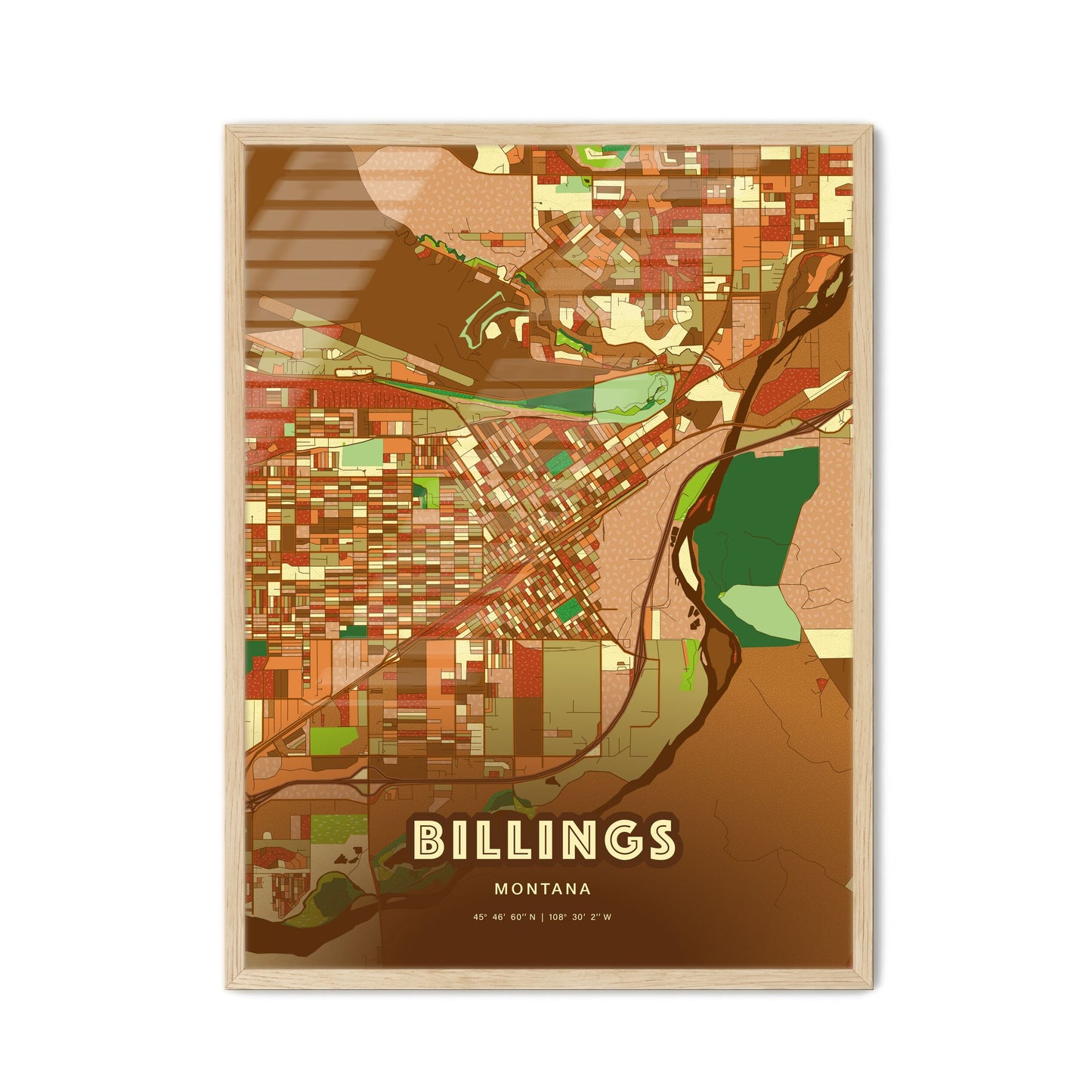 Colorful Billings Montana Fine Art Map Farmhouse