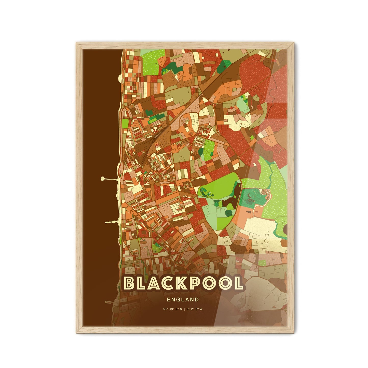 Colorful Blackpool England Fine Art Map Farmhouse