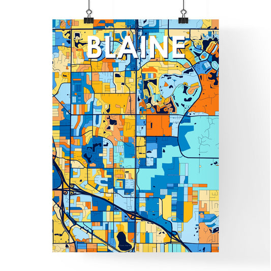 BLAINE MINNESOTA Vibrant Colorful Art Map Poster Blue Orange