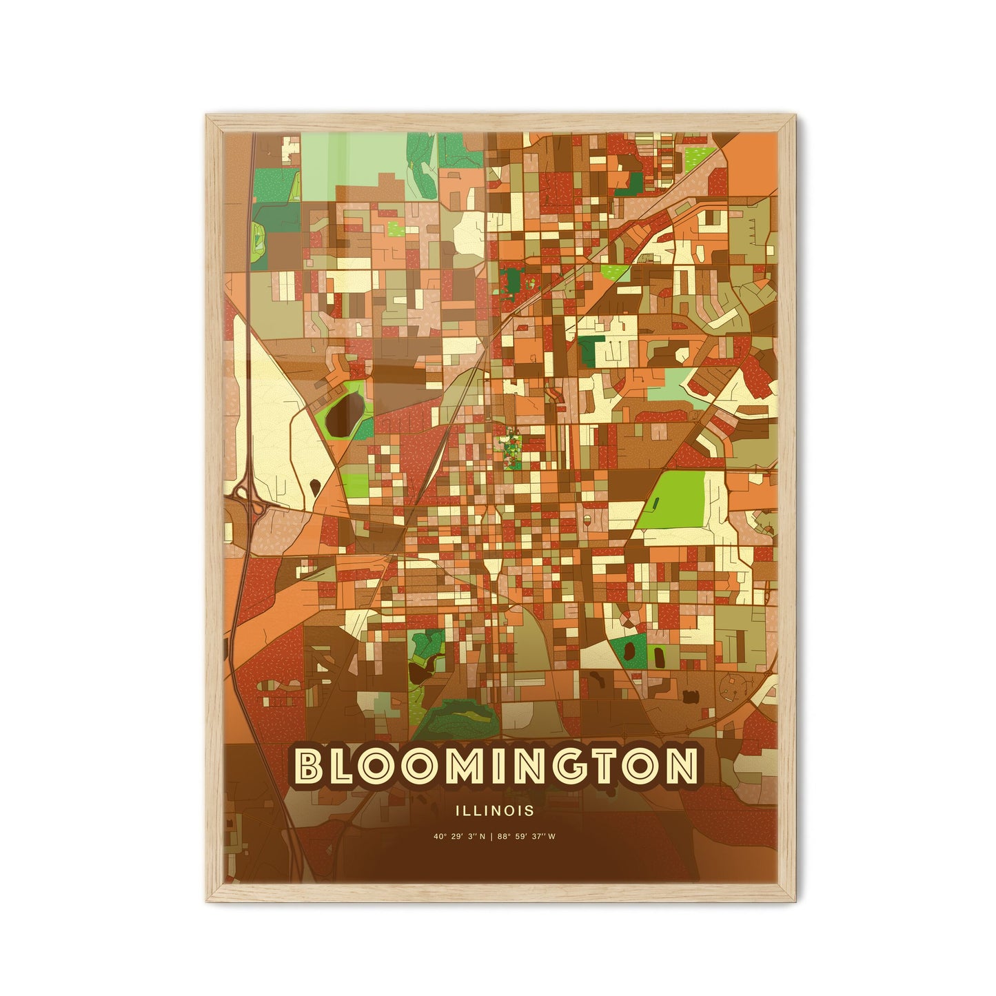 Colorful Bloomington Illinois Fine Art Map Farmhouse