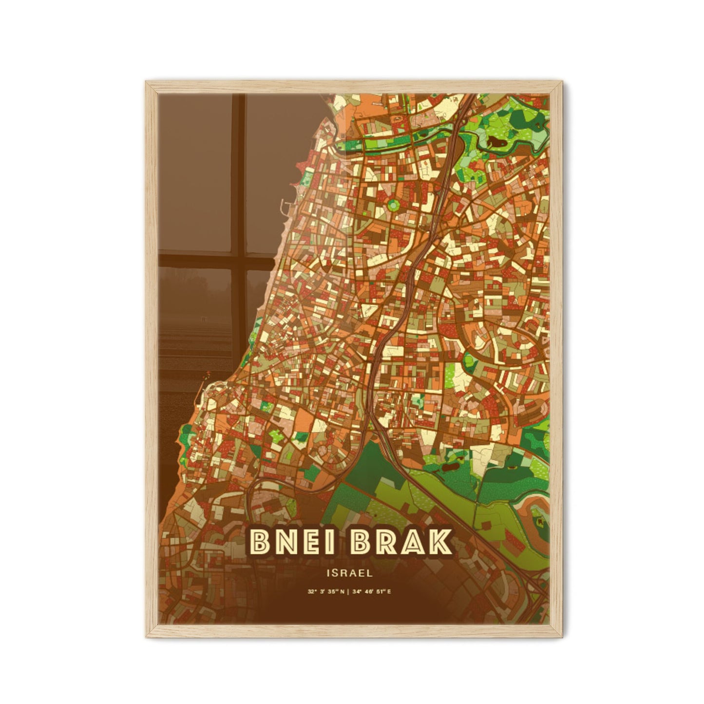 Colorful Bnei Brak Israel Fine Art Map Farmhouse