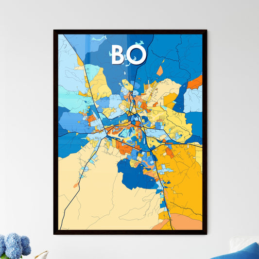 BO SIERRA LEONE Vibrant Colorful Art Map Poster Blue Orange