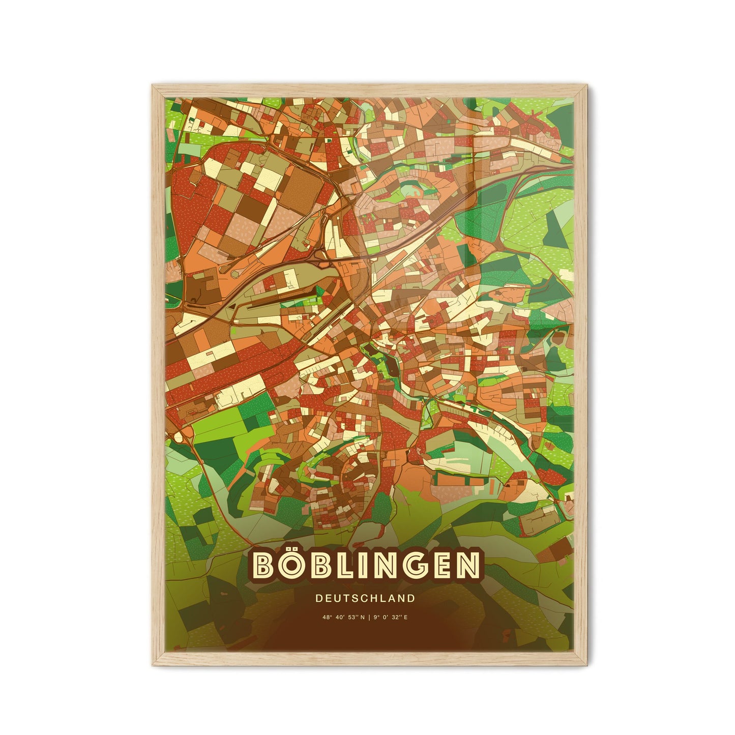 Colorful Böblingen Germany Fine Art Map Farmhouse