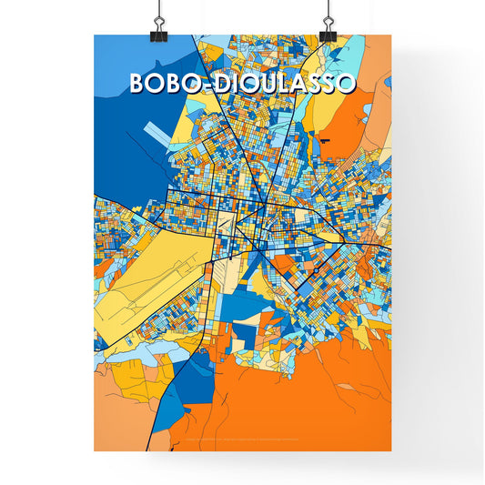 BOBO-DIOULASSO BURKINA FASO Vibrant Colorful Art Map Poster Blue Orange