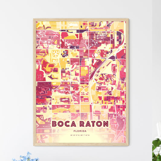 Colorful Boca Raton Florida Fine Art Map Hot Red