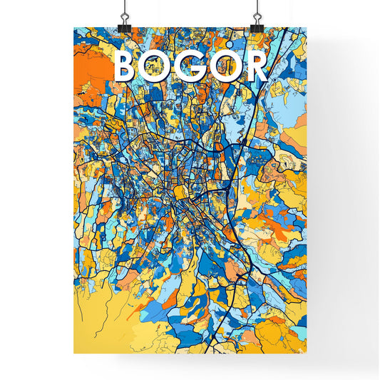 BOGOR INDONESIA Vibrant Colorful Art Map Poster Blue Orange