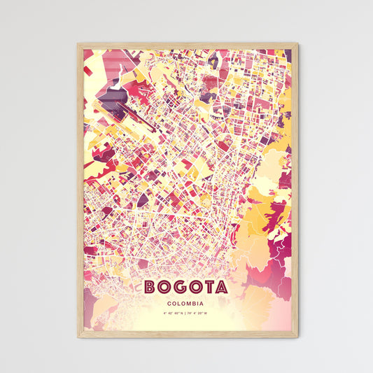 Colorful Bogota Colombia Fine Art Map Hot Red
