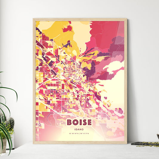 Colorful Boise Idaho Fine Art Map Hot Red