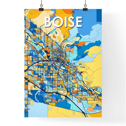 BOISE IDAHO Vibrant Colorful Art Map Poster Blue Orange