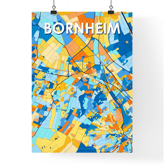 BORNHEIM GERMANY Vibrant Colorful Art Map Poster Blue Orange