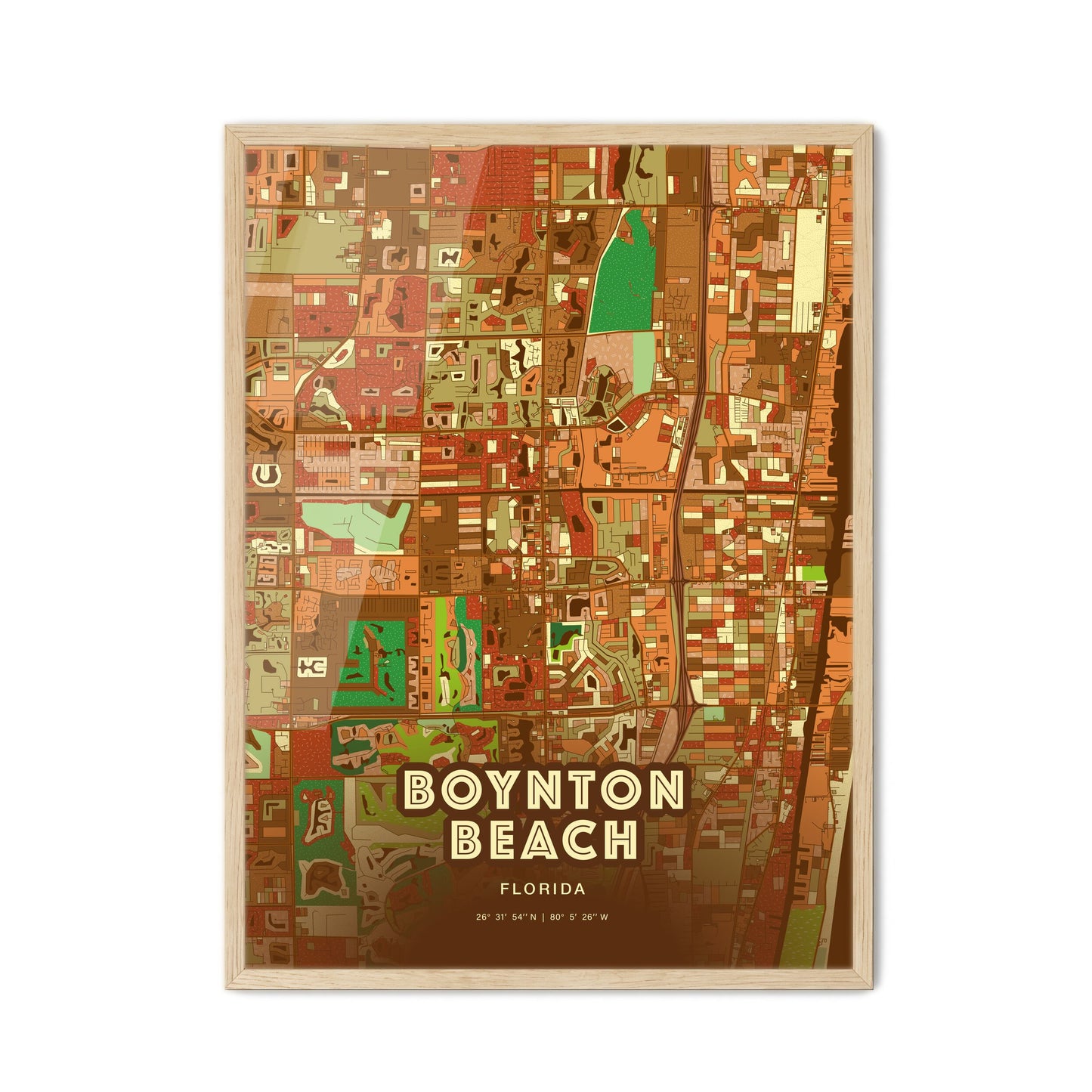 Colorful Boynton Beach Florida Fine Art Map Farmhouse
