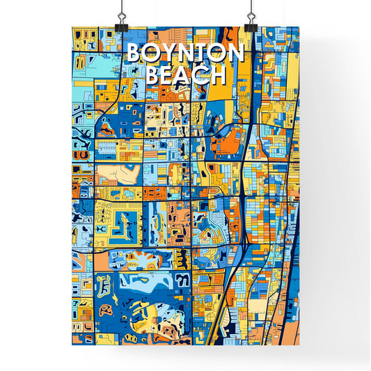 BOYNTON BEACH FLORIDA Vibrant Colorful Art Map Poster Blue Orange