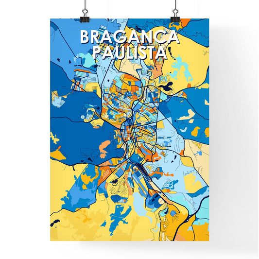 BRAGANCA PAULISTA BRAZIL Vibrant Colorful Art Map Poster Blue Orange