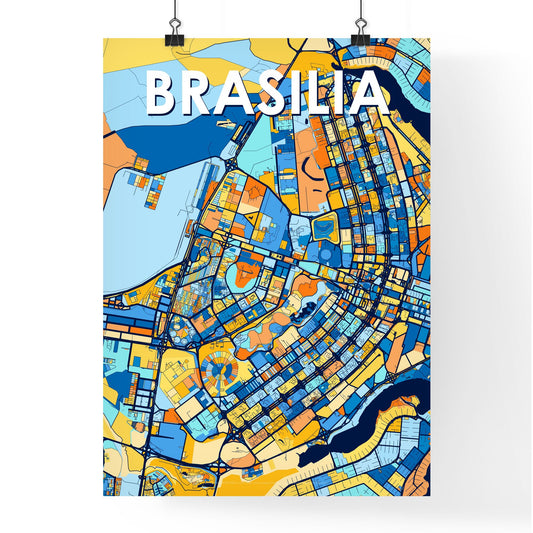 BRASILIA BRAZIL Vibrant Colorful Art Map Poster Blue Orange