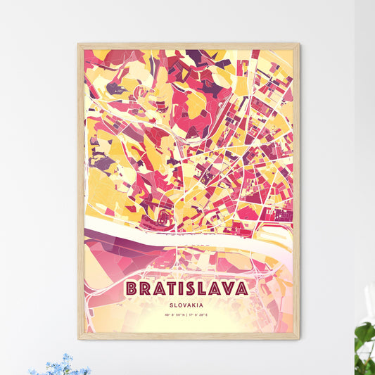 Colorful Bratislava Slovakia Fine Art Map Hot Red