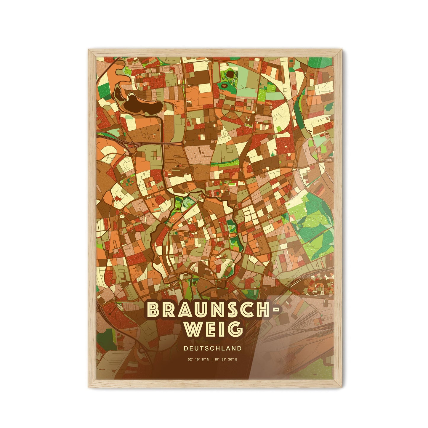 Colorful Braunschweig Germany Fine Art Map Farmhouse