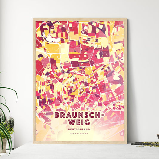 Colorful Braunschweig Germany Fine Art Map Hot Red