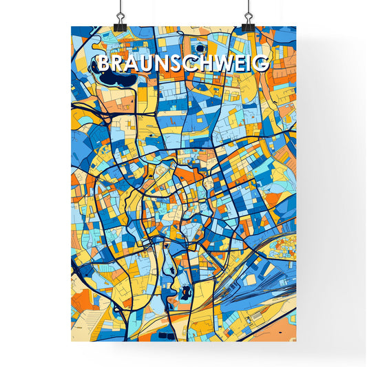 BRAUNSCHWEIG GERMANY Vibrant Colorful Art Map Poster Blue Orange