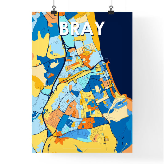 BRAY IRELAND Vibrant Colorful Art Map Poster Blue Orange