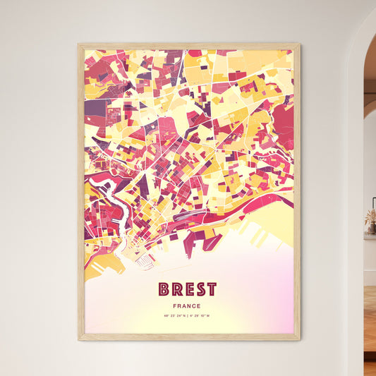 Colorful Brest France Fine Art Map Hot Red