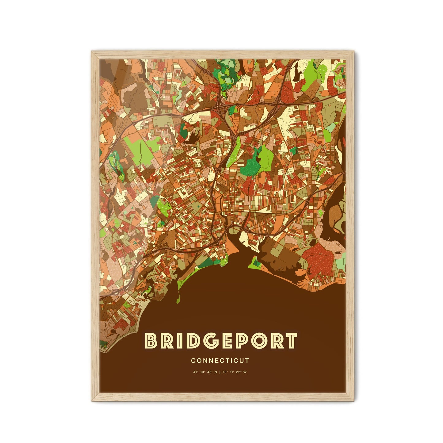 Colorful Bridgeport Connecticut Fine Art Map Farmhouse