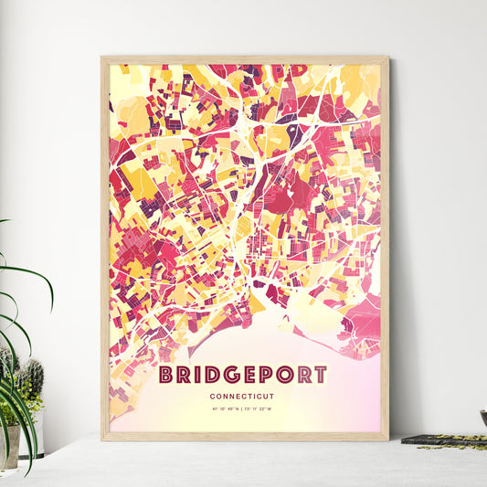 Colorful Bridgeport Connecticut Fine Art Map Hot Red