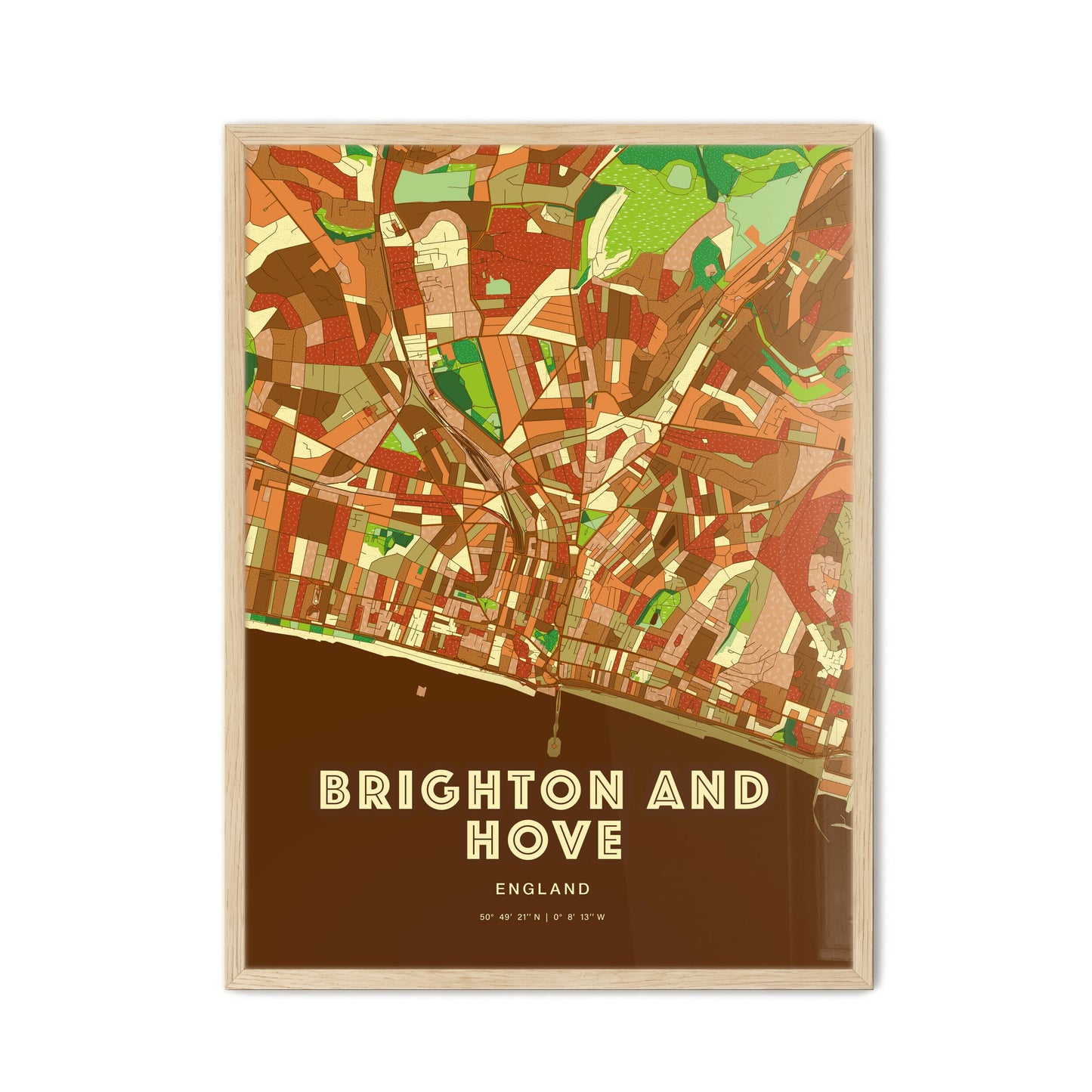 Colorful Brighton And Hove England Fine Art Map Farmhouse