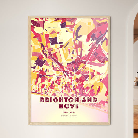 Colorful Brighton And Hove England Fine Art Map Hot Red