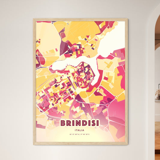 Colorful Brindisi Italy Fine Art Map Hot Red