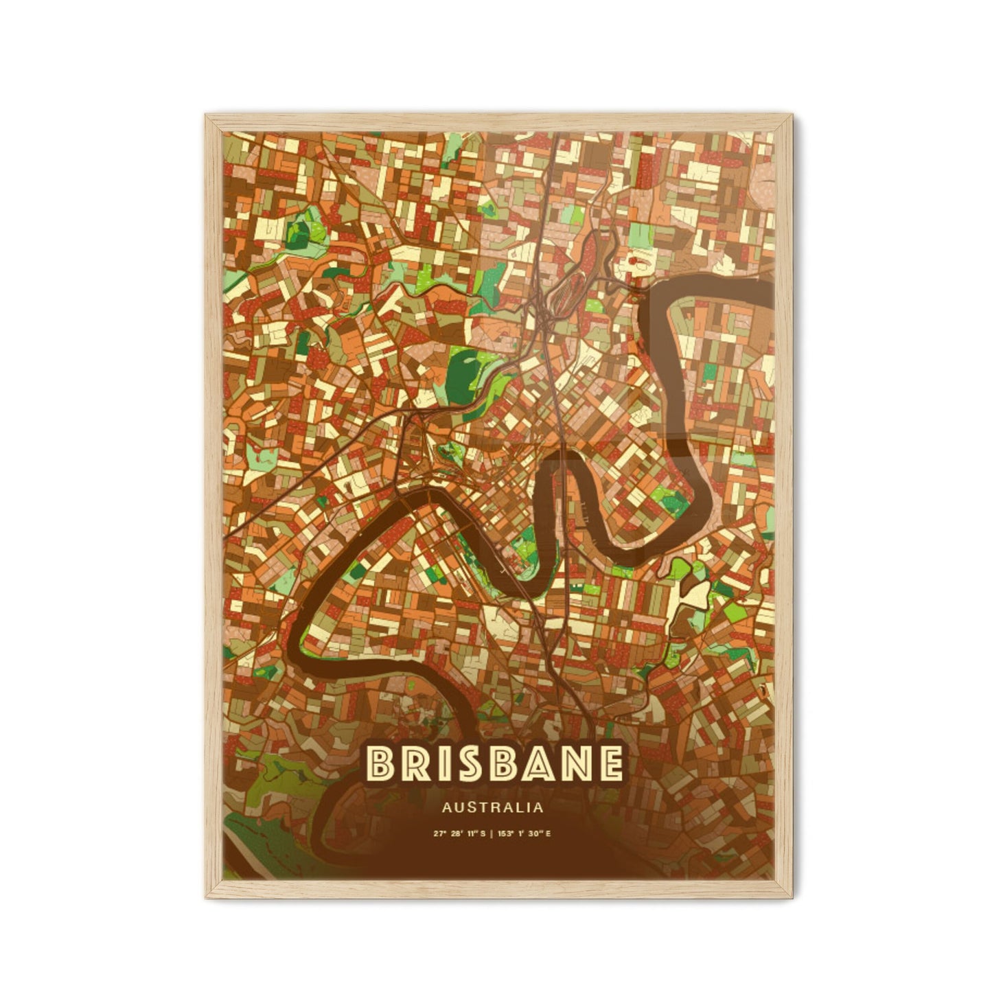 Colorful Brisbane Australia Fine Art Map Farmhouse