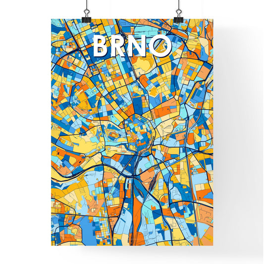 BRNO CZECHIA Vibrant Colorful Art Map Poster Blue Orange
