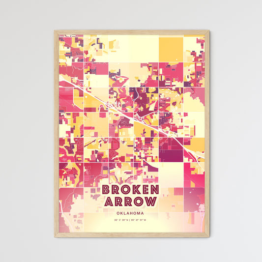 Colorful Broken Arrow Oklahoma Fine Art Map Hot Red