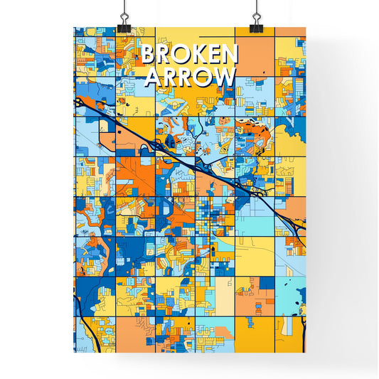 BROKEN ARROW OKLAHOMA Vibrant Colorful Art Map Poster Blue Orange