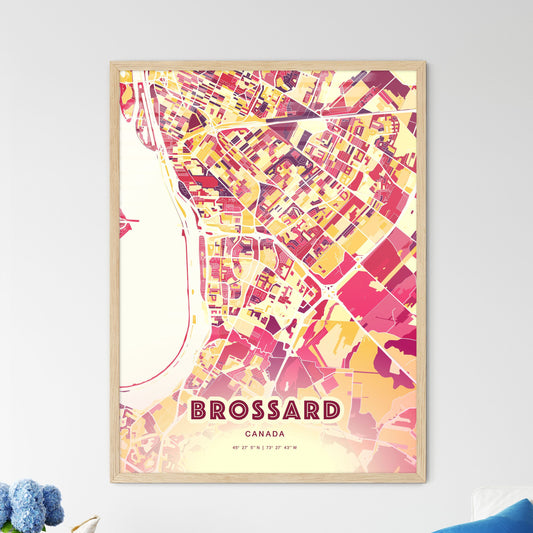 Colorful Brossard Canada Fine Art Map Hot Red